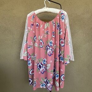 Amana Floral Tunic Boho Top Crochet Lace Embroidered‎ Trim Bell Sleeve Blouse 3X